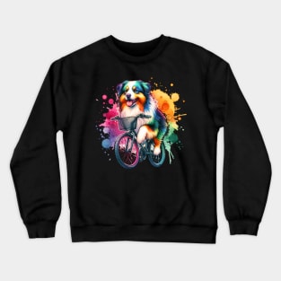 Watercolor Australian Shepherd Cycling Crewneck Sweatshirt